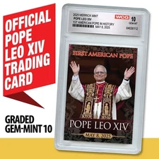 2025 POPE LEO XIV Official Trading Card 1st American Pope - Graded Gem Mint 10