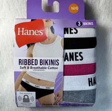 Hanes Women  s Ribbed Bikinis M/6 38-39  3 Pack Tagless Soft and Breathable New