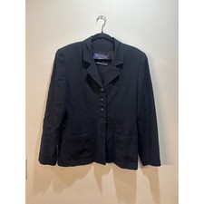 Burberrys of London Vintage Black 100% Wool Blazer Jacket Womens 12 Made in USA