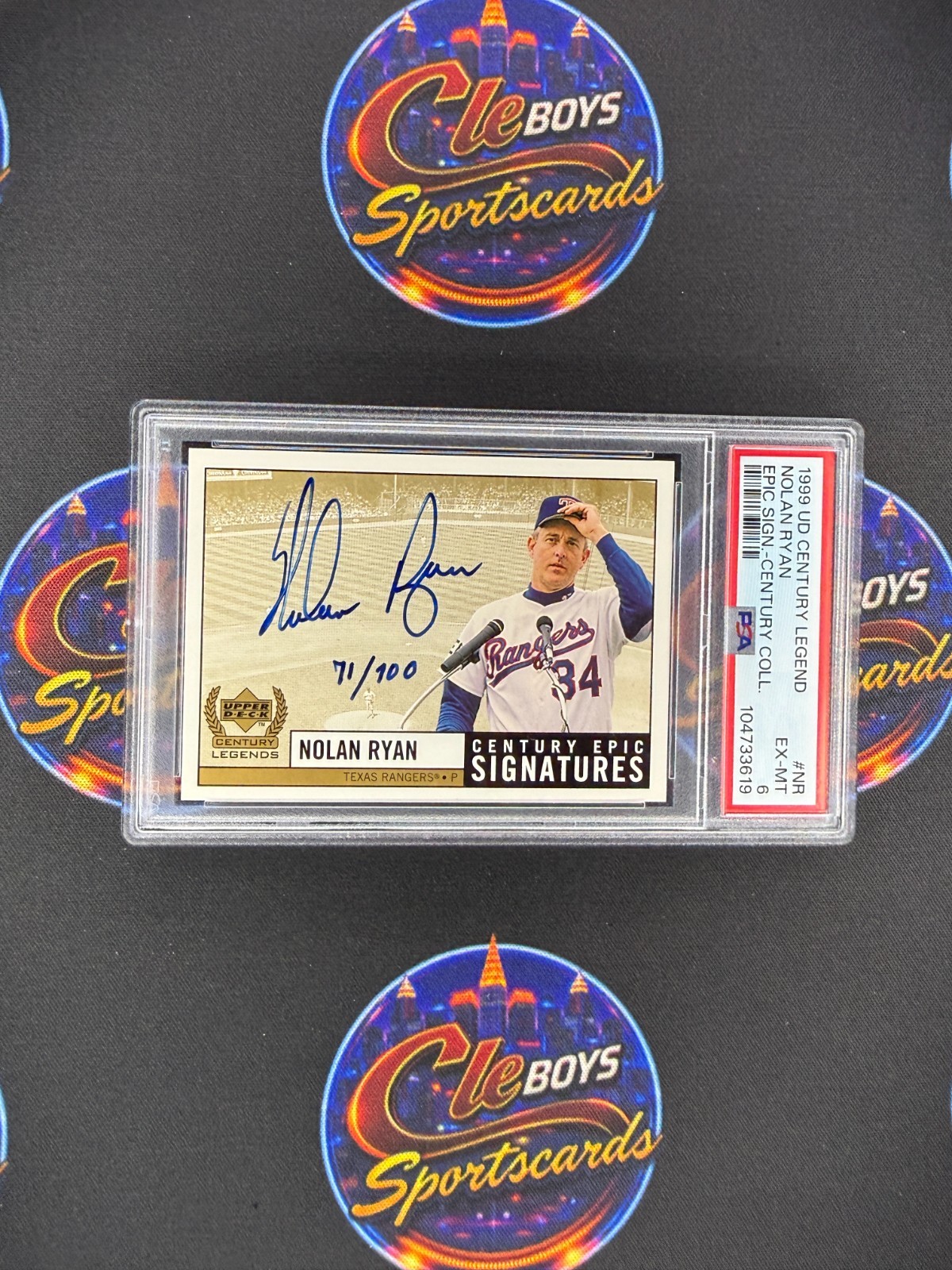Nolan Ryan #NR Baseball Cards 1999 Upper Deck Century Legends Epic Signatures trading card — raw and PSA graded price guide