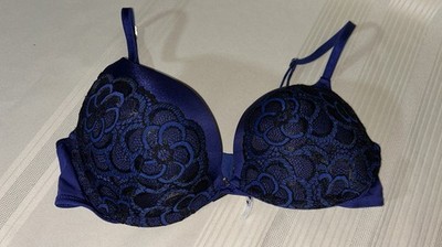 Adore Me Women Blue Black Lace Bra 36 B Very Padded Sexy Push Up Plunge