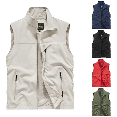 Herren Regular Weste Mit Taschen Outdoor Funktionale Ärmellos Westejacke Angeln - Bild 1 von 4