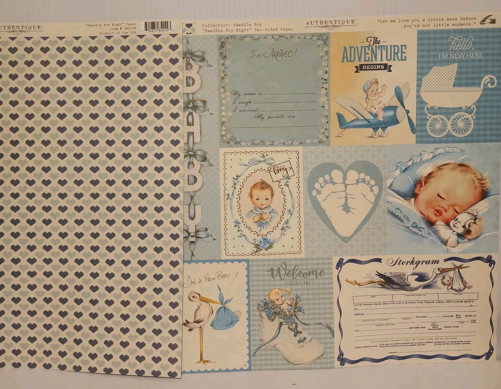 Authentique SWADDLE Baby Boy Collection Kit 12x12 Scrapbook Paper