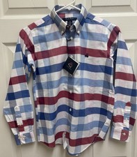 Brooks Brothers Fleece Boys Medium Shirt Button Down Blue Red Plaid NWT