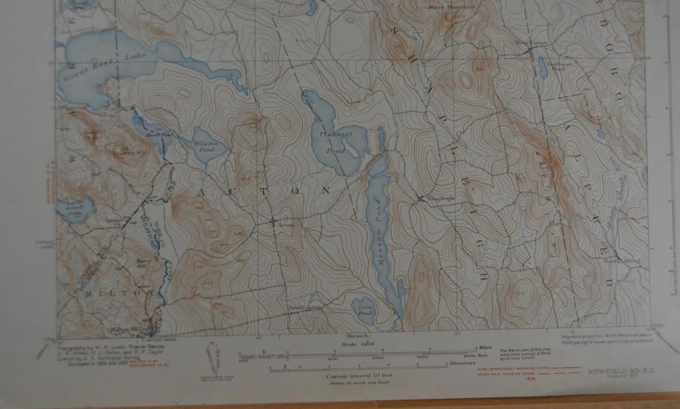 Antique Newfield Maine Original USGS Topographic Map 1937 16x20 - Image 2 of 4