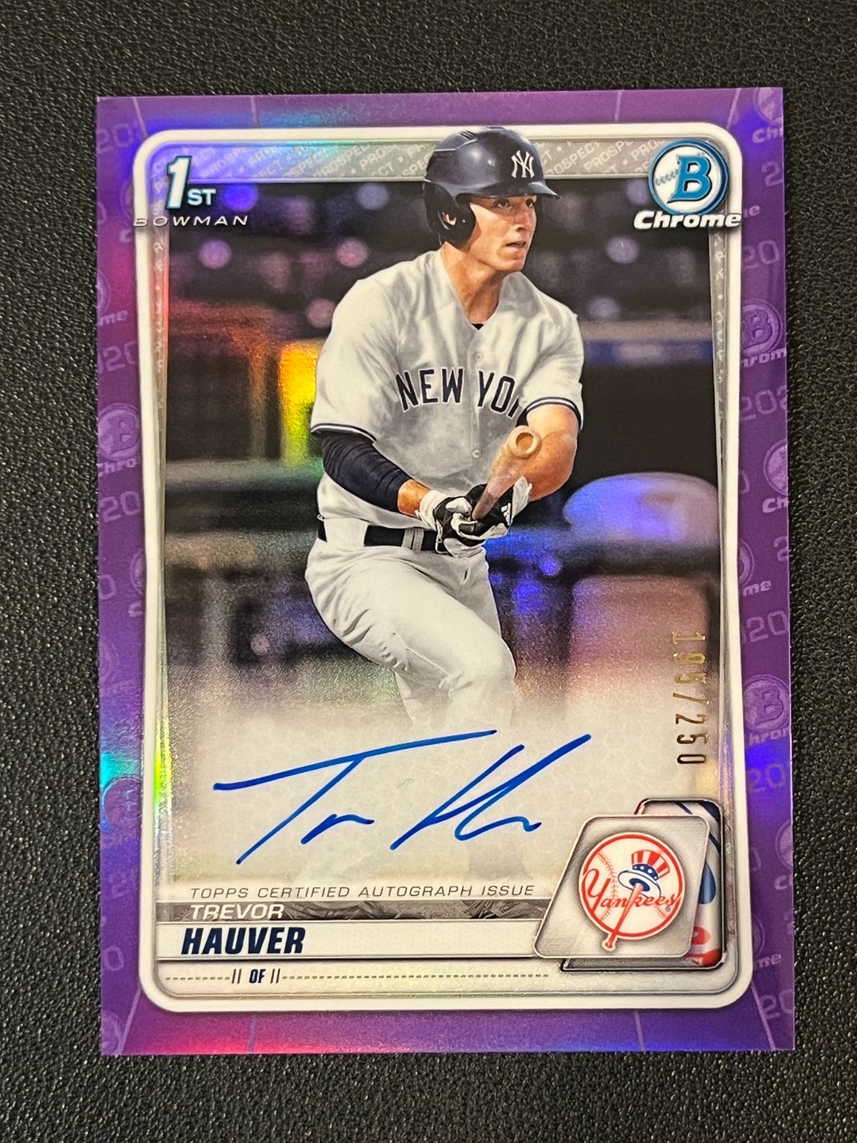 Trevor Hauver 2020 Bowman Chrome 1st Auto Purple Refractor /250 Yankees 