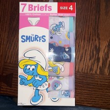 The Smurfs 7 Pairs Of Girls Briefs Size 4 100% Cotton