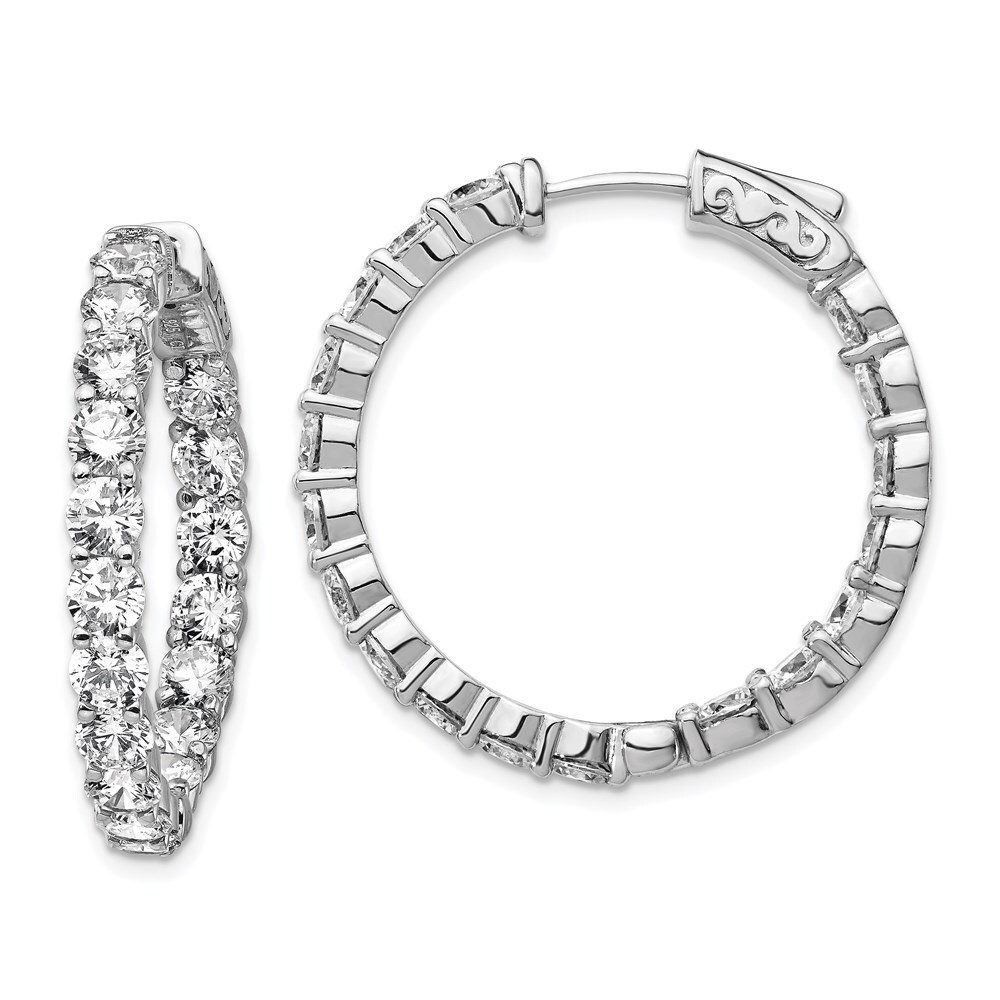 Sterling Silver 3.5mm Cubic Zirconia In & Out Round Hinged Hoop Earrings 8.19gm