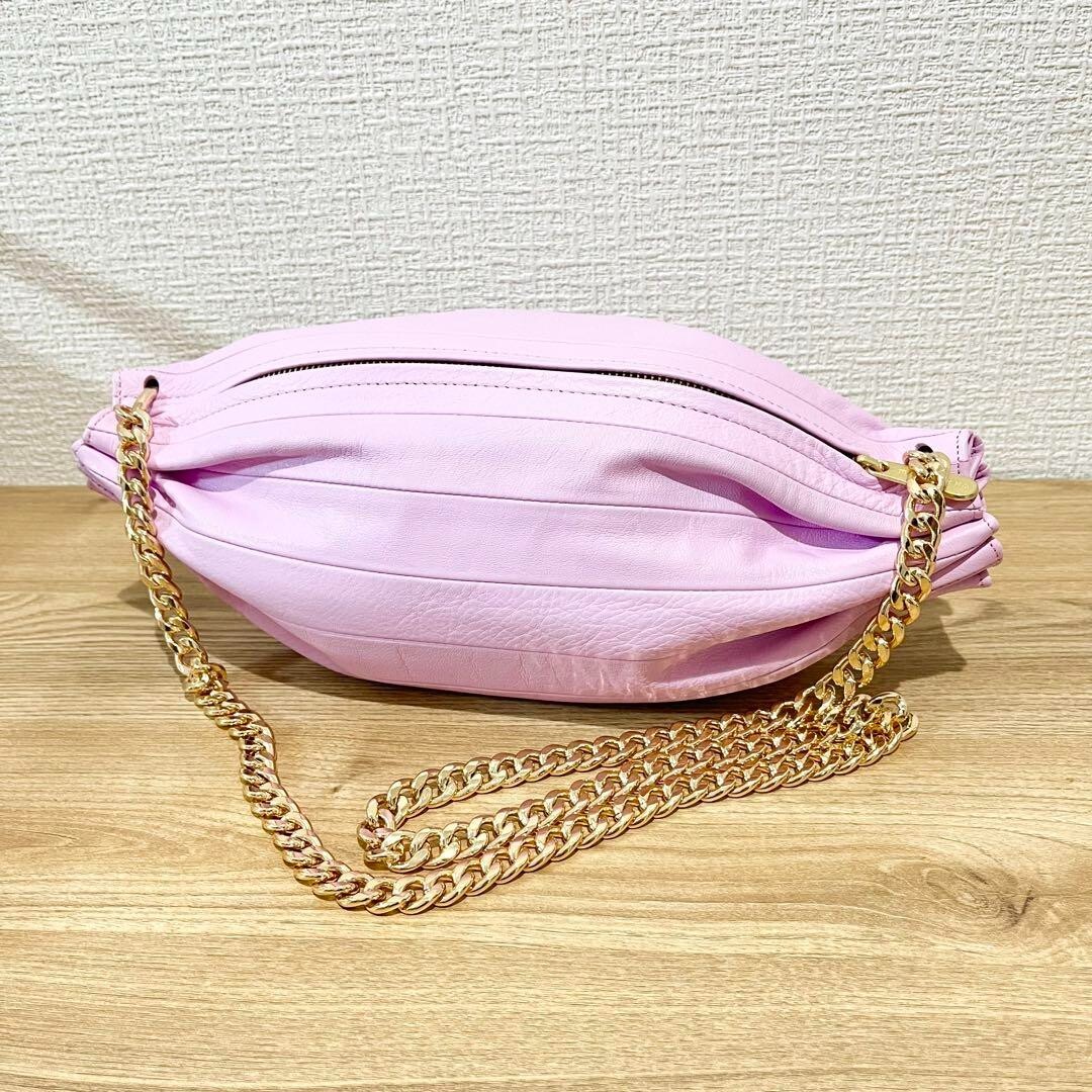 Marimekko KARLA Chain Shoulder Bag Leather Pink Party Excellent 