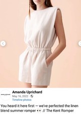 Amanda Uprichard Kent Linen Sleeveless Romper Open Back Shoulder Pads Sz M