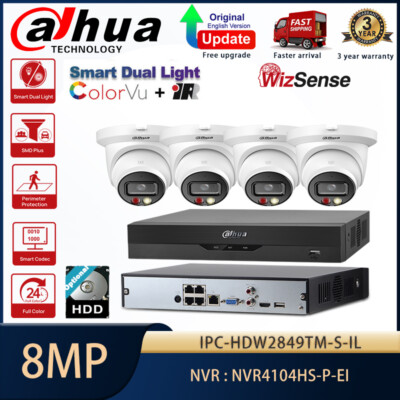 Dahua 4CH AI NVR Full Color CCTV System Kit 4K 8MP IR MIC Security Camera LOT