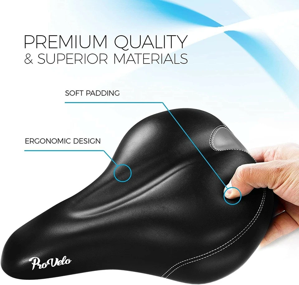 Asiento de bicicleta cómodo para hombres y mujeres - Cojín de sillín de bicicleta acolchado suave ancho Cruiser Foto 3 de 4