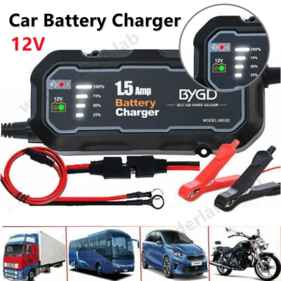 12V SAE Automatic Car Battery Charger Maintainer Trickle Float Repair AGM/GEL