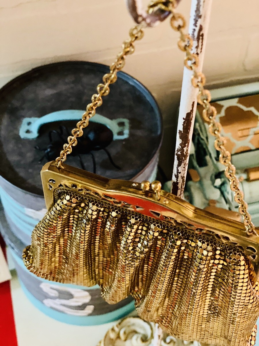 Whiting & Davis ゴールド バッグ Vintage Whiting & Davis Gold Mesh Bag W/Ornate Rhinestone