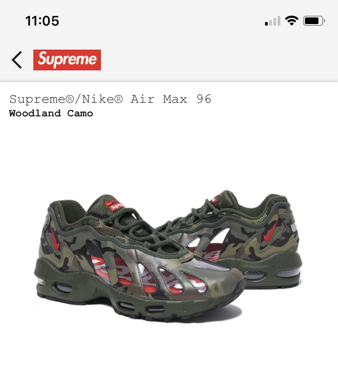 Supreme Nike Air Max 96 Camo Men’s Size 8.5 (In Hand) Free Shipping!!!!!