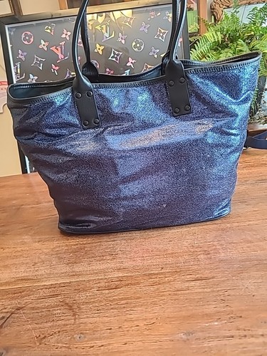 Stephane Verdino Blue Metallic Tote Handbag Shoulder Purse Carry All Bag - Picture 7 of 16