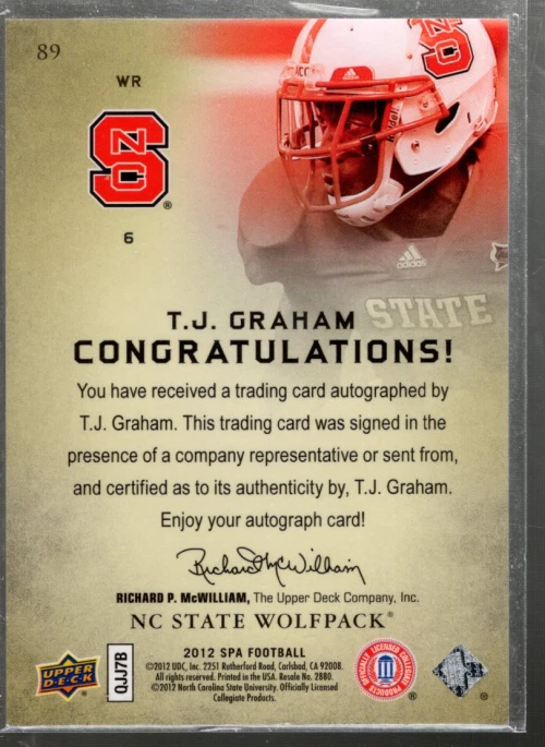 B1151- 2012 SP Authentic Autographs Gold #89 T.J. Graham Auto /15 SAMPLE PIC - Image 2 of 2