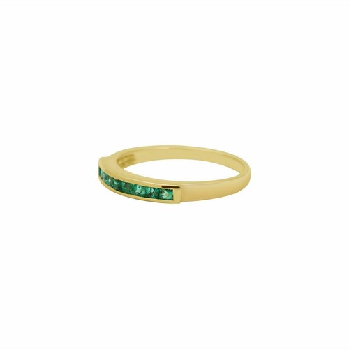 Anello Eternità Smeraldo Naturale Set Canali Fascia Oro Giallo Massiccio 14K - Foto 3 di 4