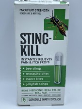 Sting Kill Disposable Swabs External Anesthetic Itch Pain Relief 5ct 08/26