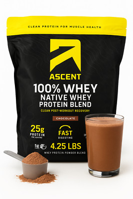 Ascent 100% Native Whey Protein Chocolate 4.25 LB 58 Srvgs Post-Workout BB:10/26