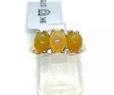 New 9CT Gold Ethiopian Opal & Zircon Trilogy Ring - Size L - M (US 6 - 6 1/2)