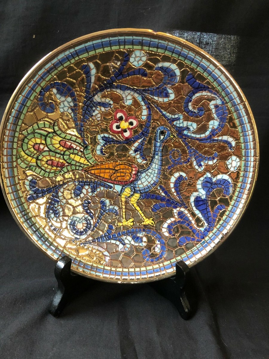 antique deruta Italy oro byzantine mosaic wall plate . Marked back