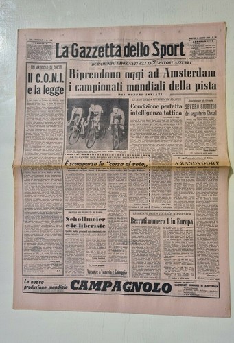 Gazzetta Dello Sport - 11 Août 1959 - Amsterdam, Schollmeier, Berruti, Zandvoort - Original