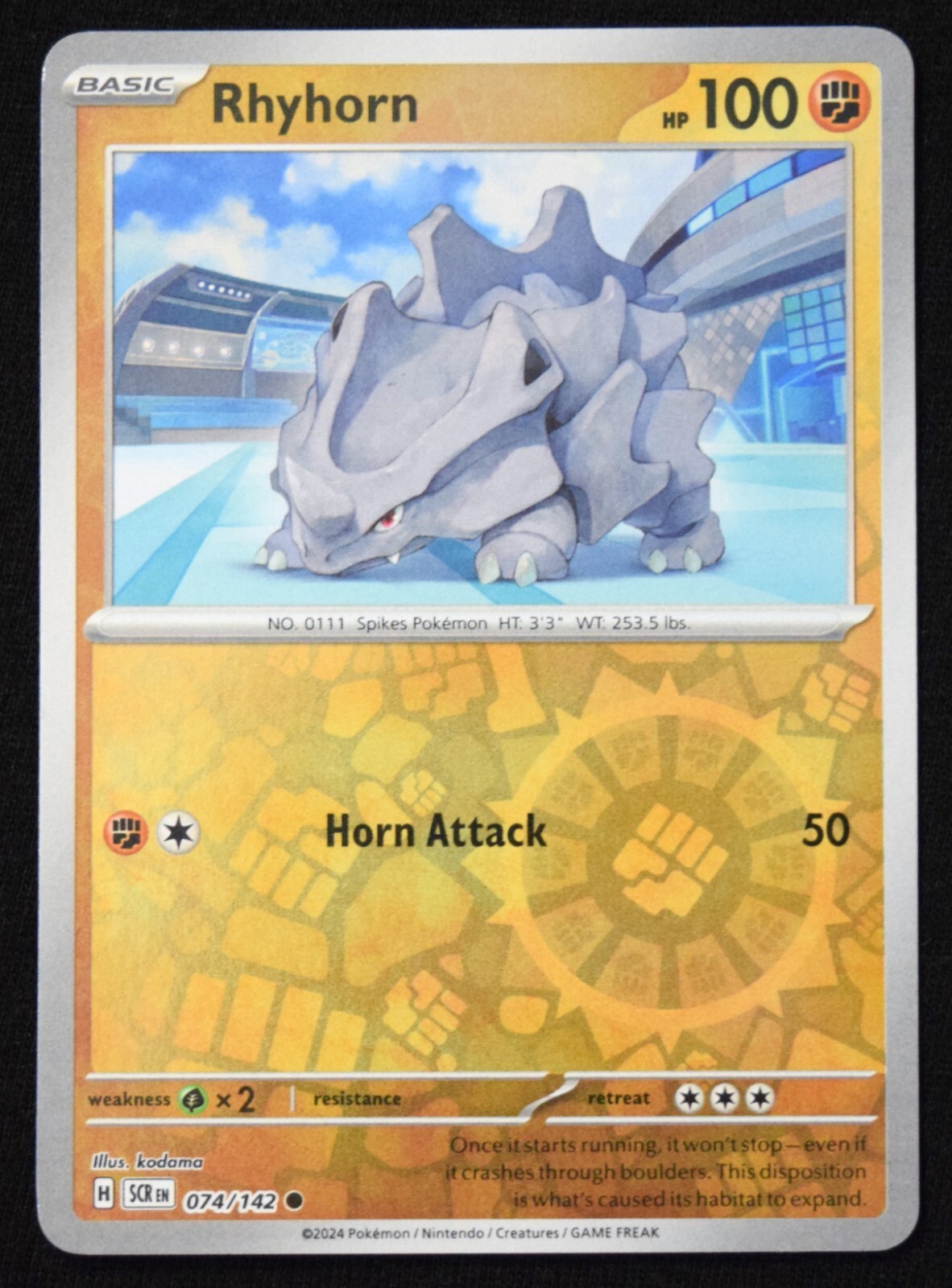 Pokemon TCG Rhyhorn 074/142 2024 Stellar Crown Reverse Holo Common Card - NM