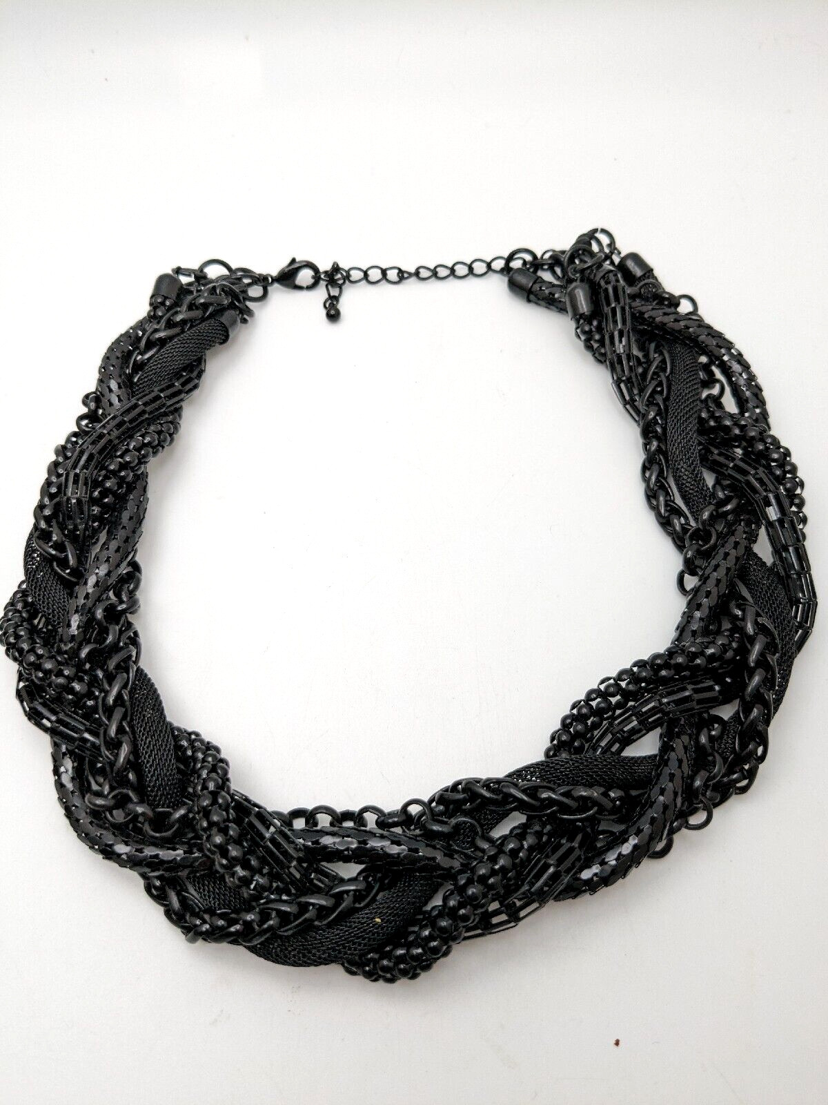 Unsigned Braided Statement Necklace six Black mes… - image 5