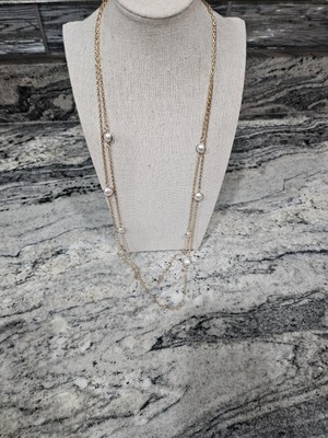 Gold Crown  & Ivy  Multi Strand  With Pearl  Accents  Necklace