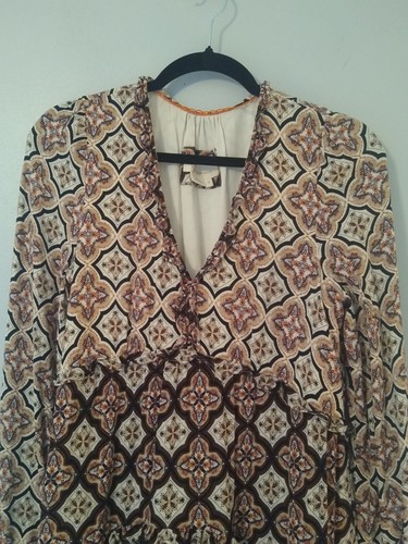 Anthropologie Small Ruffled Tiered Paisley Print V Neck Uneven Hem Boho Hippie - Picture 5 of 16