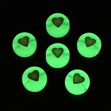 10 Glow In The Dark Heart Beads Round Coin Celestial Jewelry Making 7mm *TR*