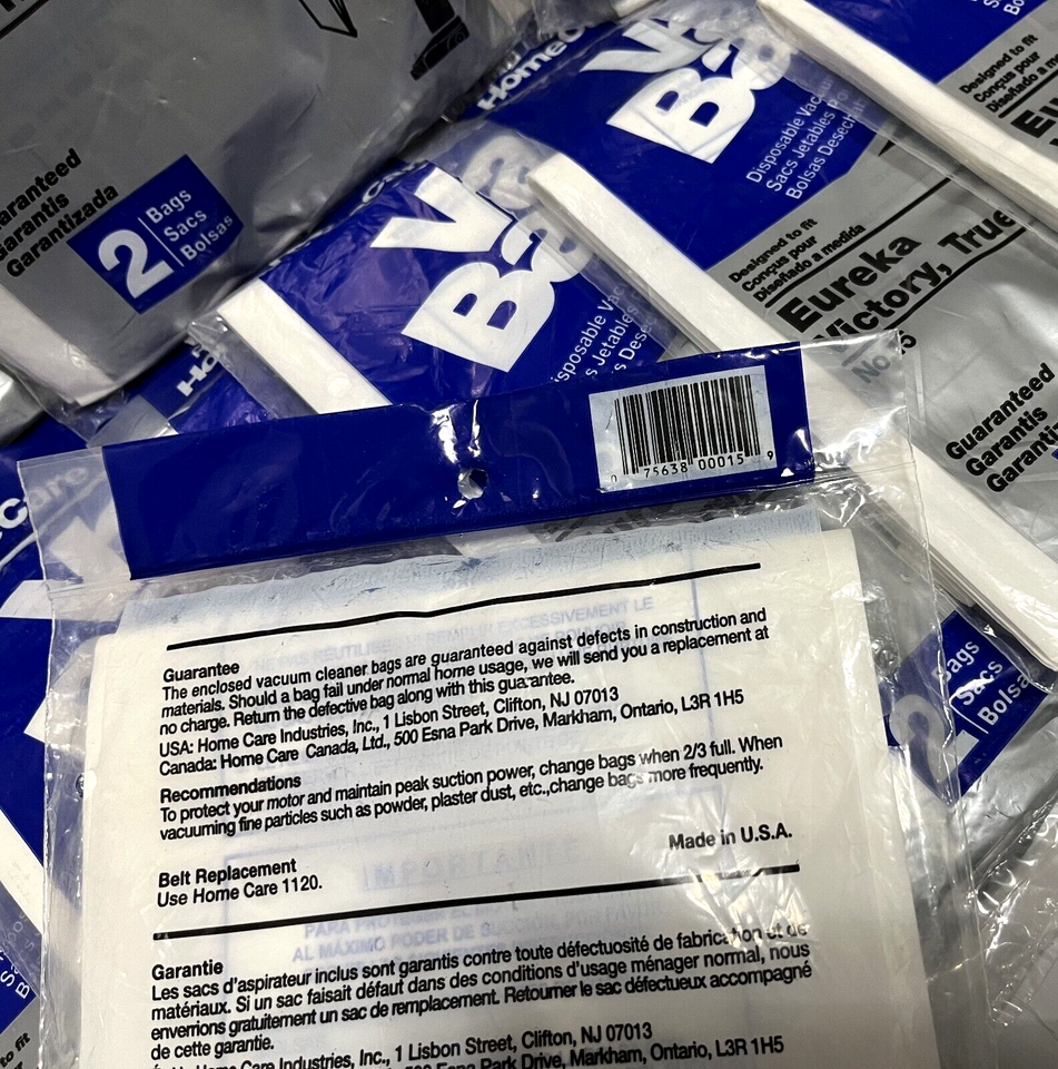 HOME CARE Vac Bags Fit Eureka Victory True Hepa Style AA No. 15 NEW