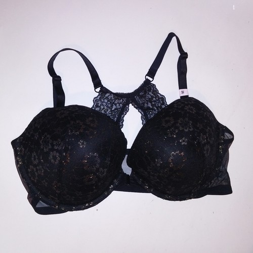 Victoria Secret Bra Push Up Black Gold Metallic Lace Front Close Underwire New - Picture 20 of 23