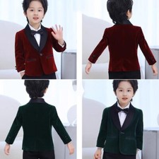 Children Boy Velvet Blazer Suit Jacket Coat Long Sleeve Wedding Performance Cool