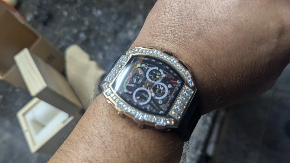 Automatic Mechanical Watche Waterproof Skeleton Square wtih Diamonds - Image 3 of 4