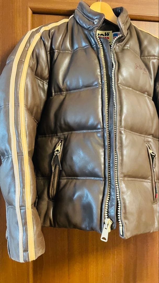 Schott Leather Down Feathers Jacket Sheepskin Lea… - image 4