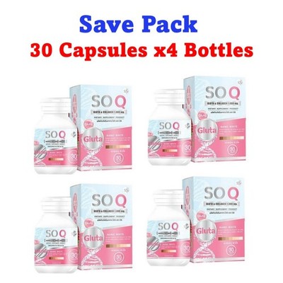 4X SOQ Gluta Collagen 1000 mg Anti Aging Reduces Dark Spots Freckles 120 Capsule