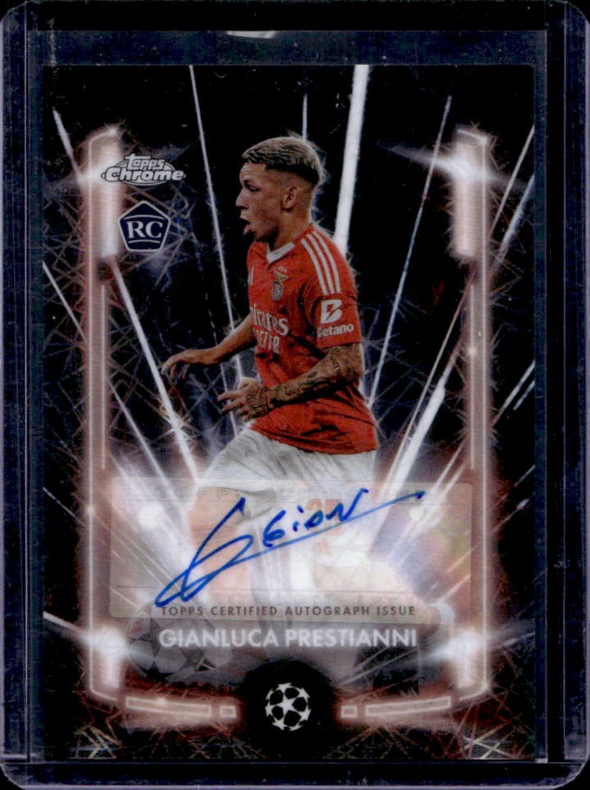 2024-25 Topps Chrome UEFA Gianluca Prestianni Black Lazer Auto RC Rookie #BLA-GP view 1