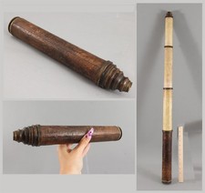 Antique 19thC 3-Draw Leather Covered Brass Tubes Turned Horn Fittings Telescope 
