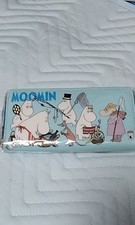 MOOMIN m14Y Long Wallet Light Blue with Character Illustration, Zipper Closure,