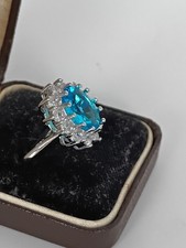 Vintage Blue Topaz 925 Sterling Silver Ring UK Size M US 6 1/4 Hallmarked