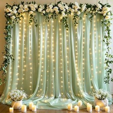10x10ft Sage Green Tulle Backdrop Curtains with Lights String for Party,Wrinkle