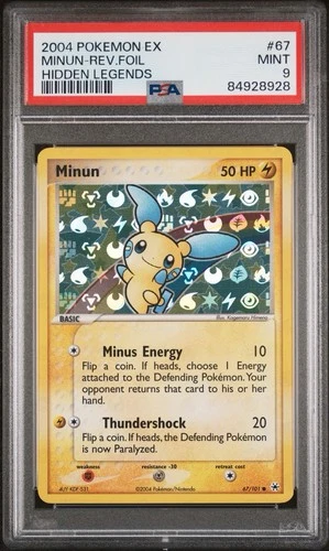 2004 POKEMON EX HIDDEN LEGENDS #67 MINUN - REVERSE HOLO FOIL PSA 9