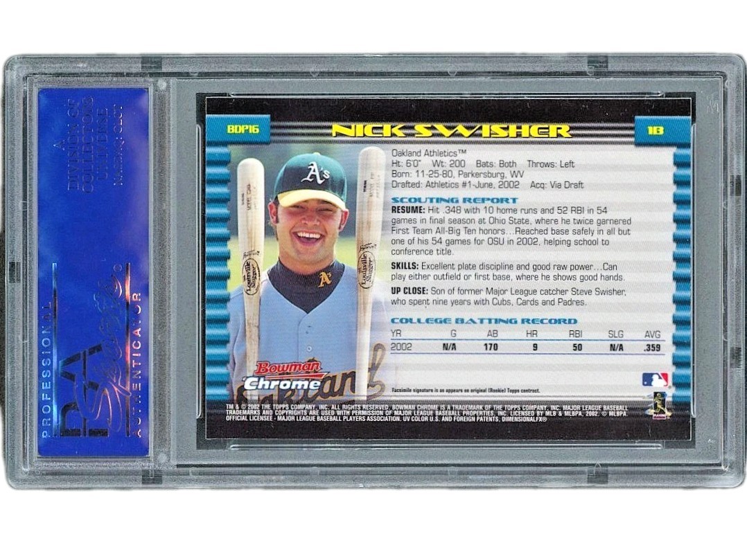 2002  Bowman Chrome - Nick Swisher (RC) Rookie Draft Picks #BDP16 PSA 10 view 4