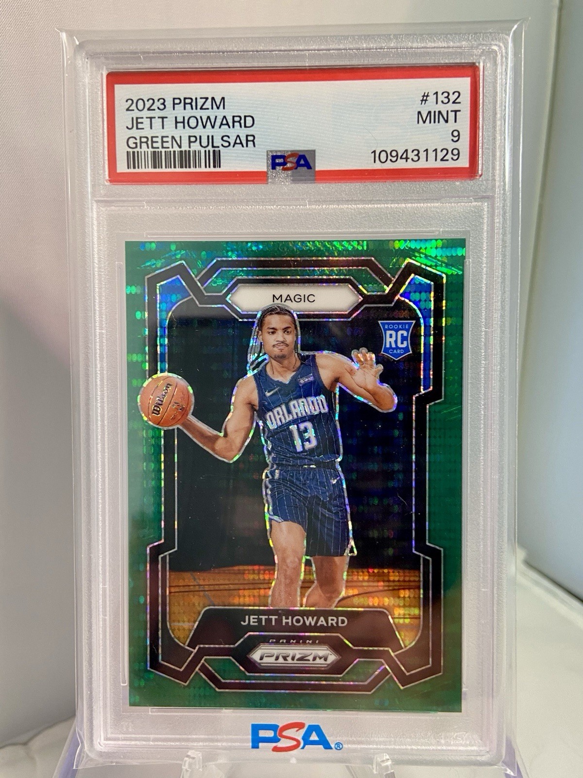 2023-24 Prizm #132 JETT HOWARD Green Pulsar RC /25 PSA 9 Orlando Magic RC SSP SP