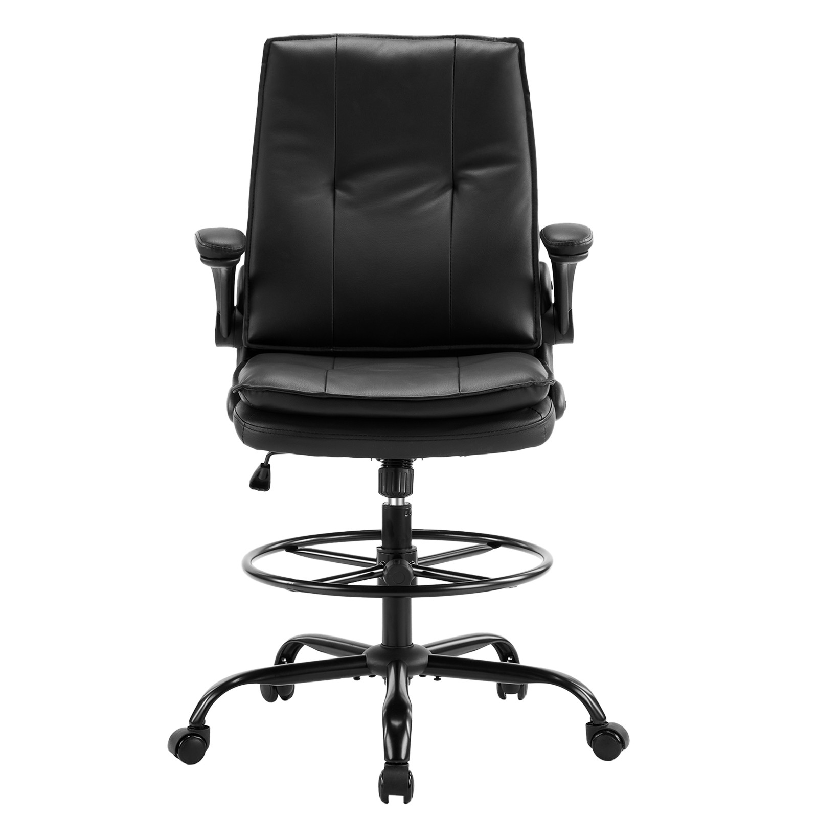 Premium Leather Drafting Chair With Arms Black For Home Offi