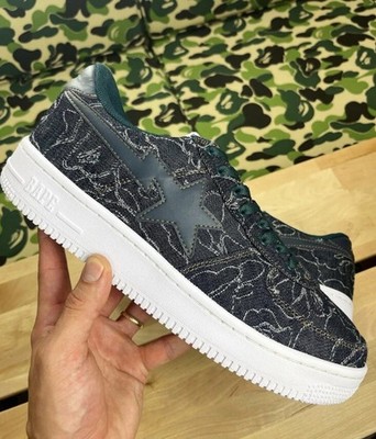 2015 A Bathing Ape Indigo Blue Green Denim Bapesta 12 Bape Air Force Dunk Nigo