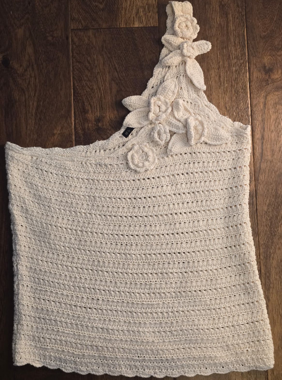 Sfera Collection Womens L One Shoulder Crochet Knit Top Cream Floral Boho