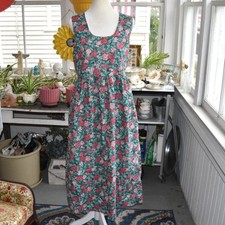 Vintage 90s Rose Floral Pinafore Dress Cottagecore Prairie Sleeveless Small